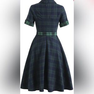 Plaid Button-Up Dress with Belt